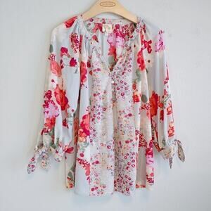 Fig and Flower Women's Floral Popover Blouse Sz M Boho Peasant Festival